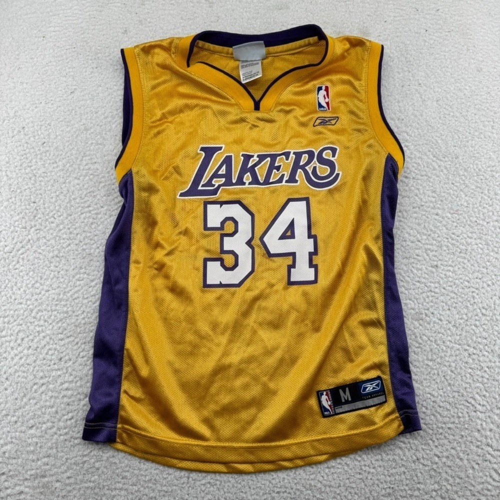 Vintage Reebok Los Angeles Lakers Shaquille O'Neal Jersey Youth Medium Yellow